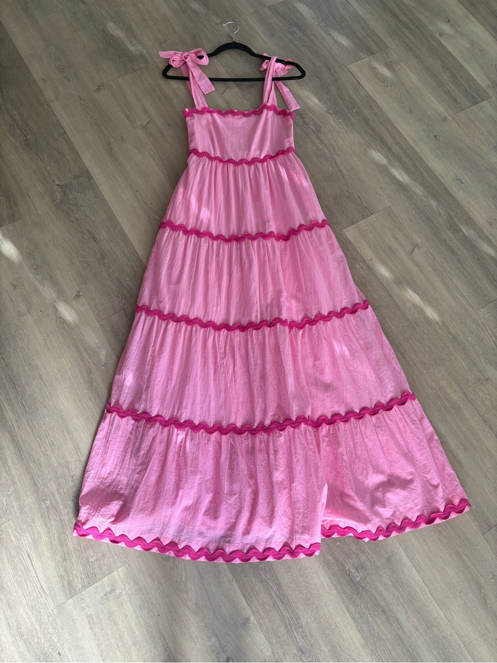 Beach Riot Pink Tiered Maxi with Ribbon Tie Straps